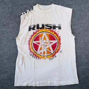 Vintage Rush T Shirt Mens L White Roll the Bones Cutoff Concert Tour 1992 USA